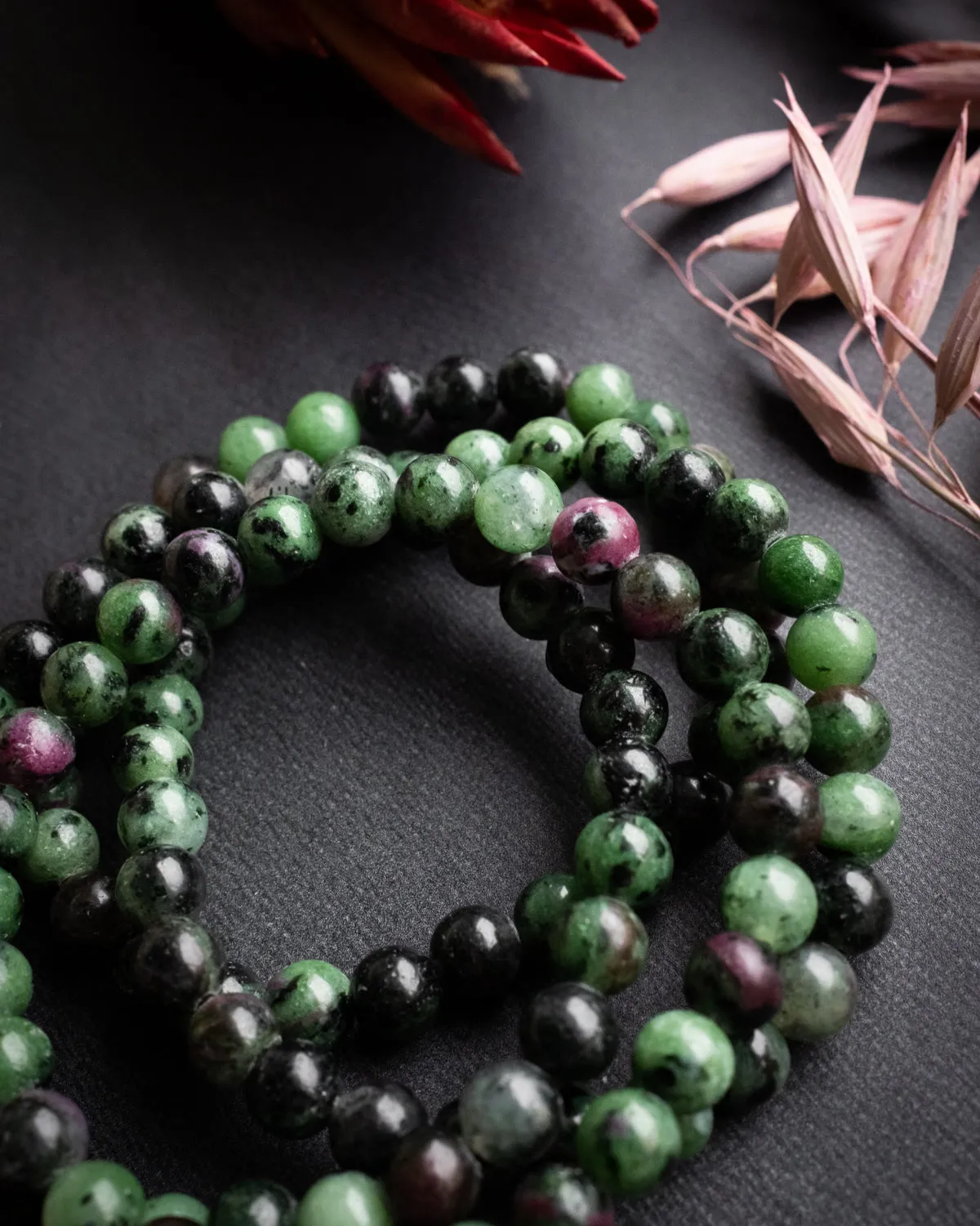 Ruby in Zoisite Round Bead Bracelet 6mm