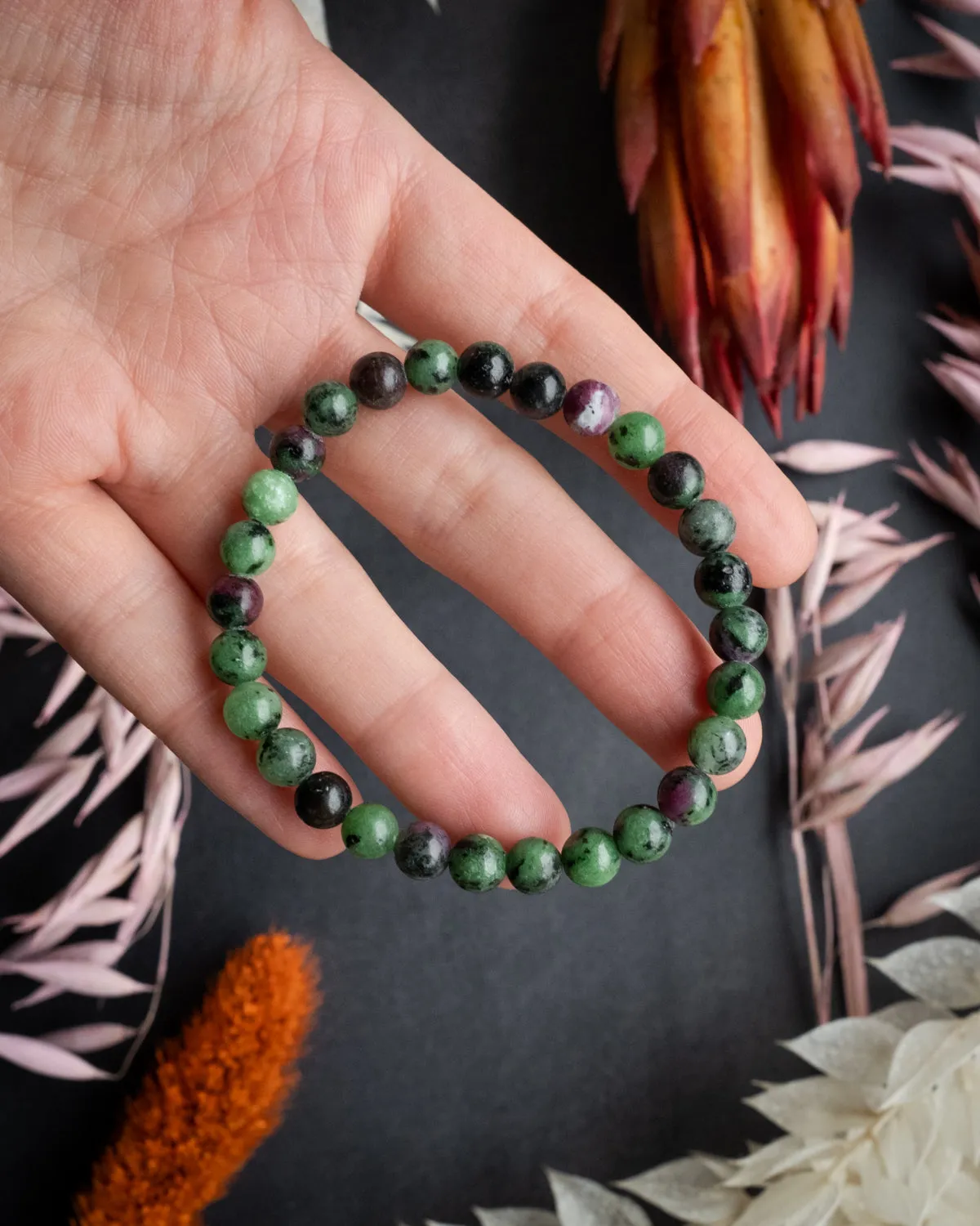 Ruby in Zoisite Round Bead Bracelet 6mm
