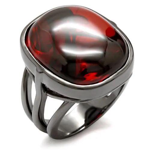 Ruthenium Brass Ring with AAA Grade CZ in Garnet for Women Style 1W100