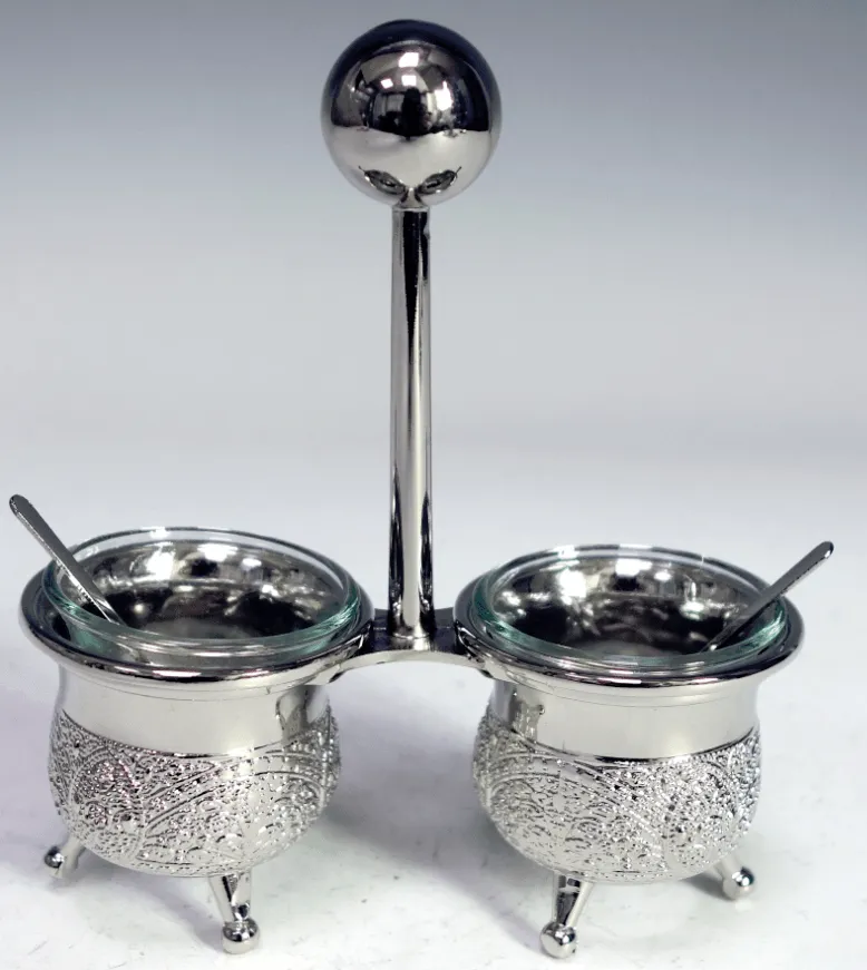 Salt Holder Filigree Design w Spoons Silver Plated `