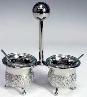 Salt Holder Filigree Design w Spoons Silver Plated `
