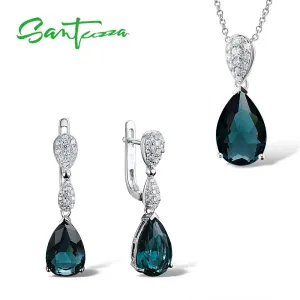 SANTUZZA Women's Sterling Silver Magic Green Crystal Drop Jewelry Set