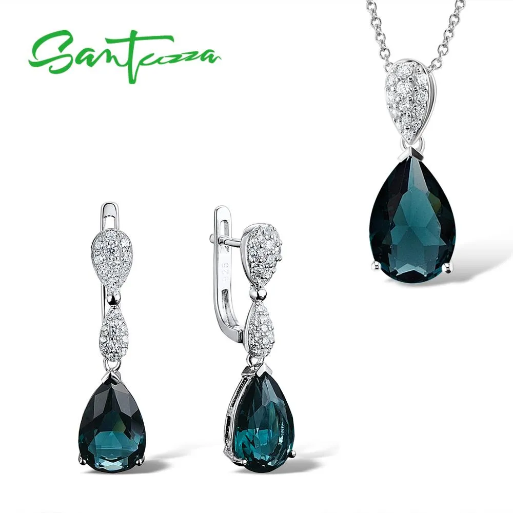 SANTUZZA Women's Sterling Silver Magic Green Crystal Drop Jewelry Set