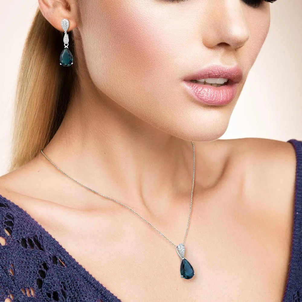 SANTUZZA Women's Sterling Silver Magic Green Crystal Drop Jewelry Set