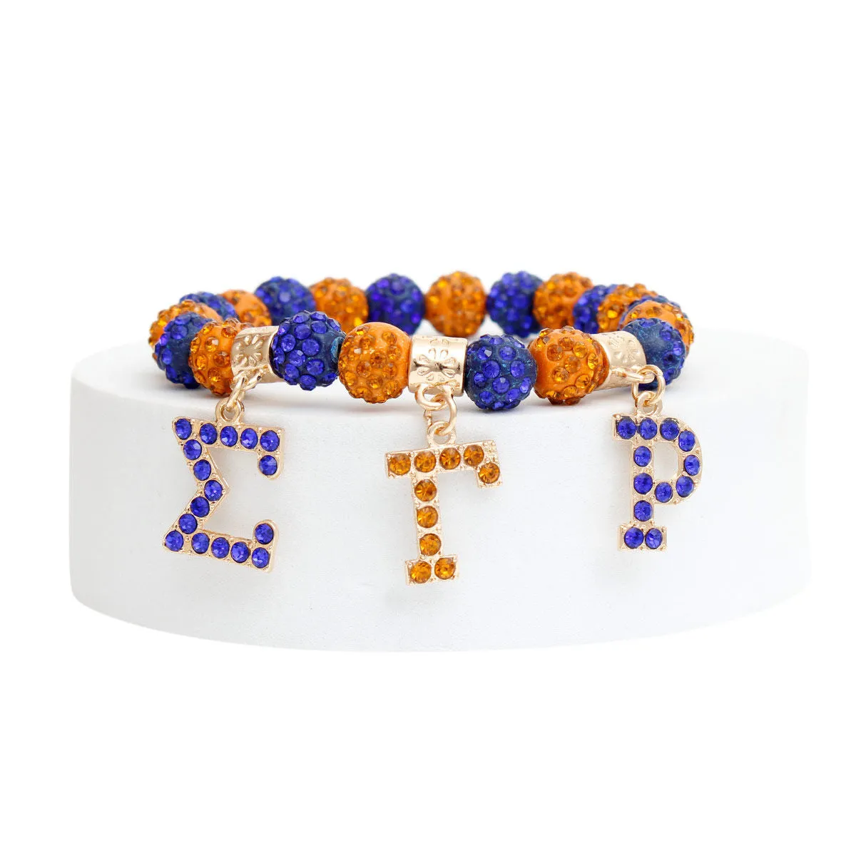 SGRHO Sigma Gamma Rho Sorority Blue and Gold Bling Letter Bracelet