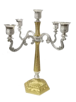 Silver & Gold Filigree Candelabra 5 Light 16"