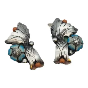 Silver art deco earrings for women, flower earrings.