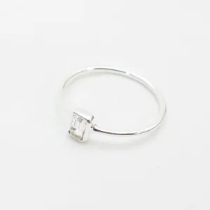 Silver Emerald Cut White Topaz Ring
