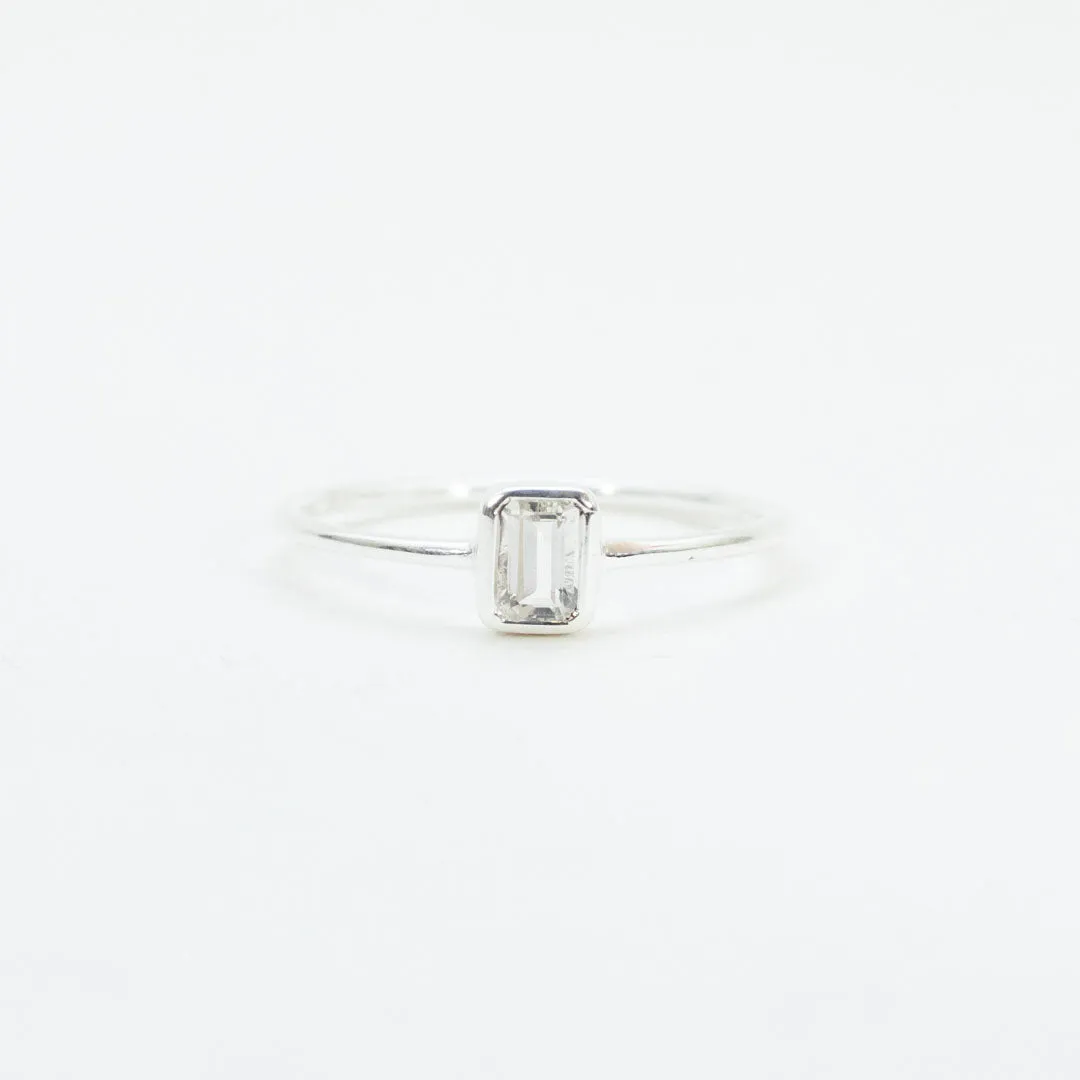 Silver Emerald Cut White Topaz Ring