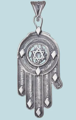 Silver Hamsa pendant sterling silver 925 ethnic jewelry Star of David