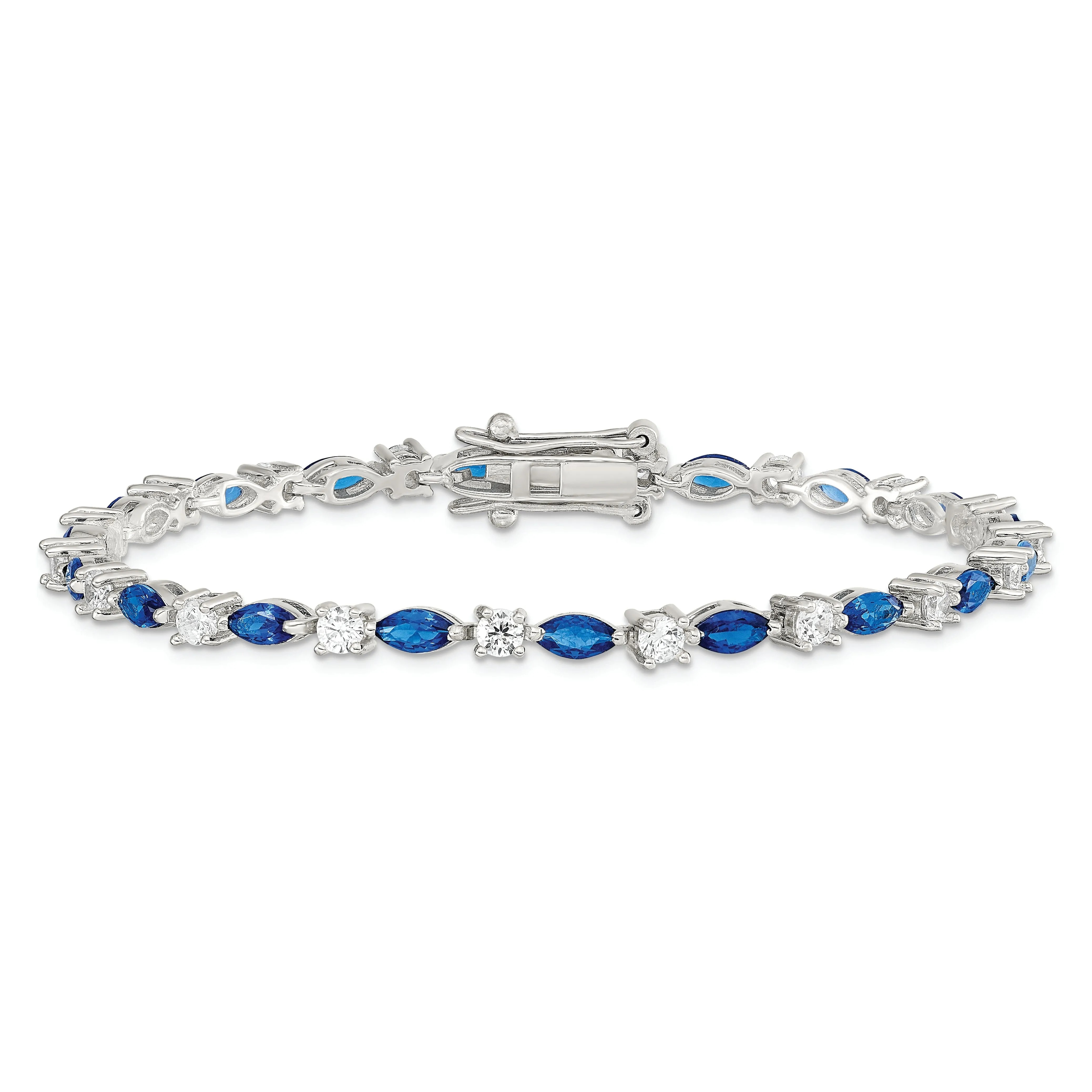 Silver Polish 37 Stones Blue Clear C.Z Bracelet