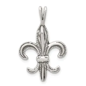 Silver Polished Antiqued Fleur De Lis Pendant