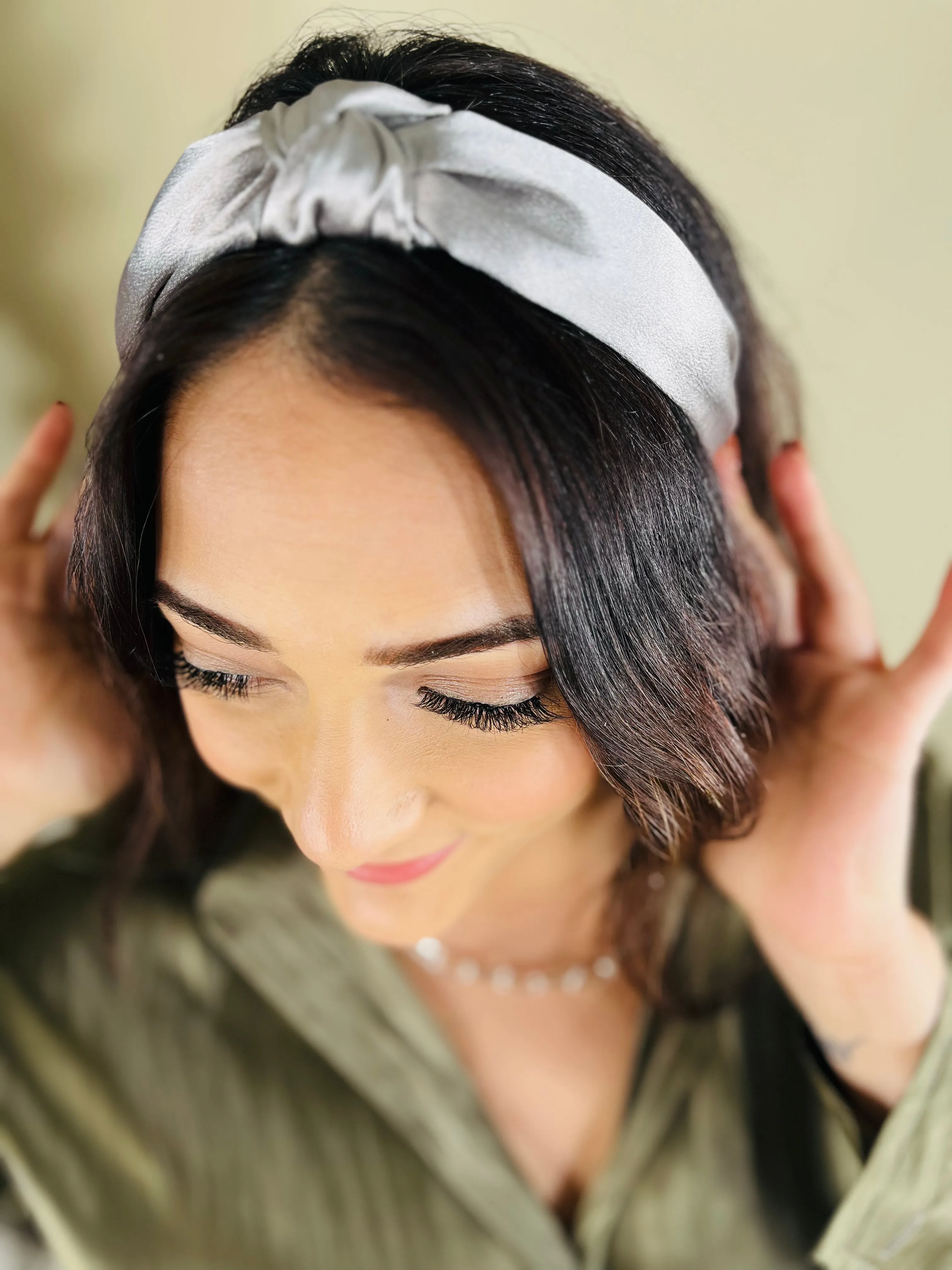 Silver Satin Knot Headband