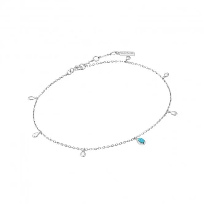 Silver Turquoise Drop Pendant Anklet F044-01H