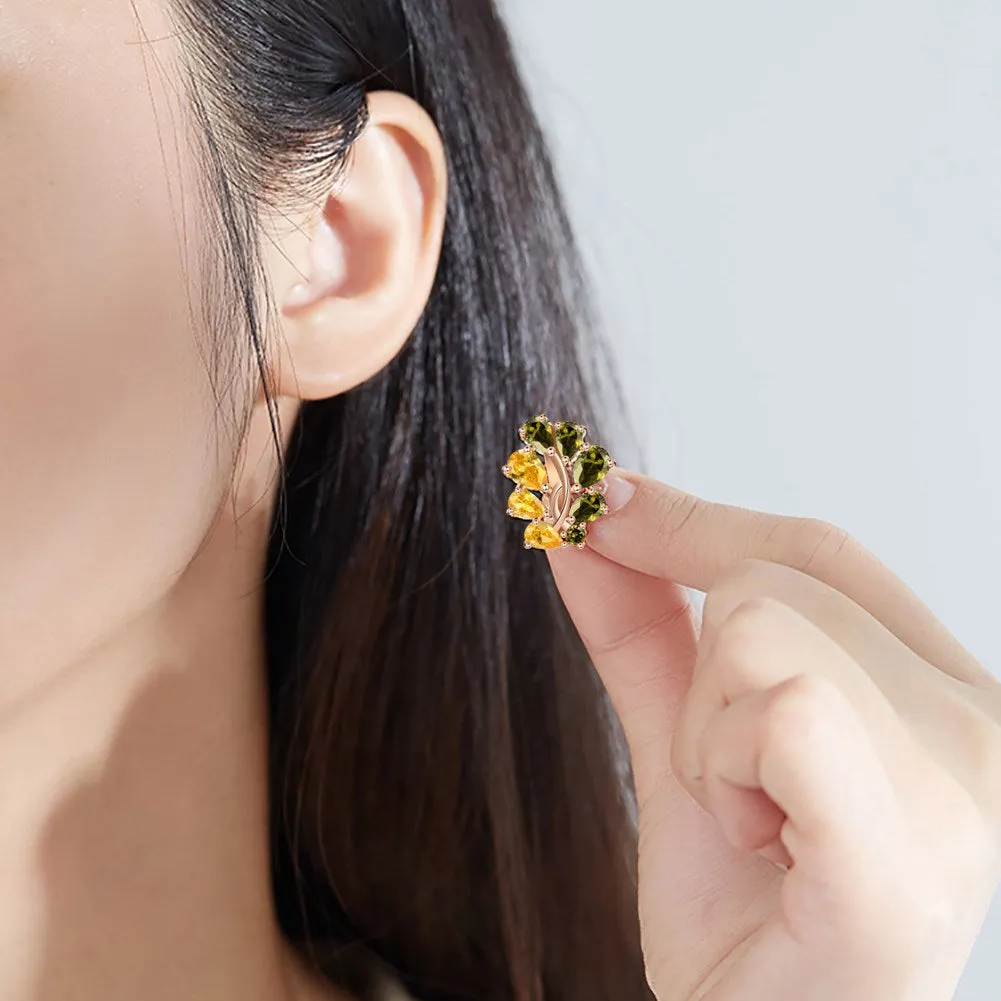 SKMEI KZCE285 Flower Earrings Studs Inlaid w/ Yellow & Green Zircon for Women