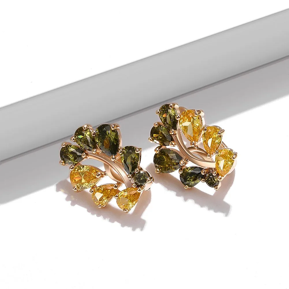 SKMEI KZCE285 Flower Earrings Studs Inlaid w/ Yellow & Green Zircon for Women