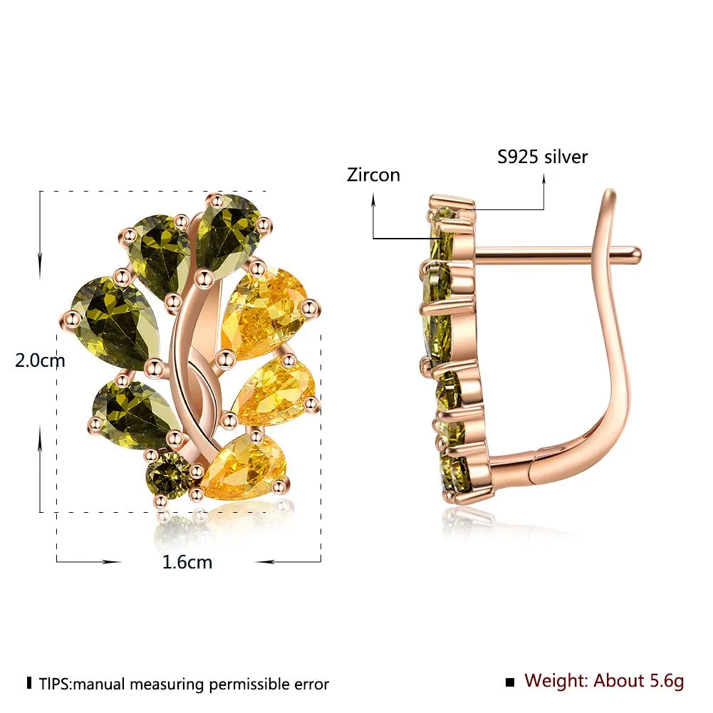 SKMEI KZCE285 Flower Earrings Studs Inlaid w/ Yellow & Green Zircon for Women