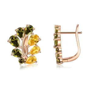 SKMEI KZCE285 Flower Earrings Studs Inlaid w/ Yellow & Green Zircon for Women