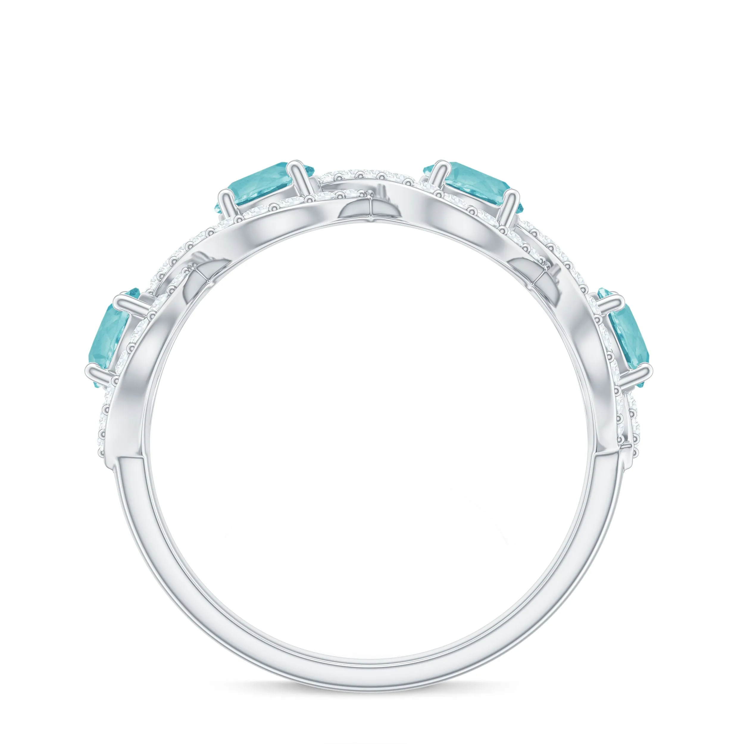 Sky Blue Topaz Half Eternity Ring with Diamond Stones