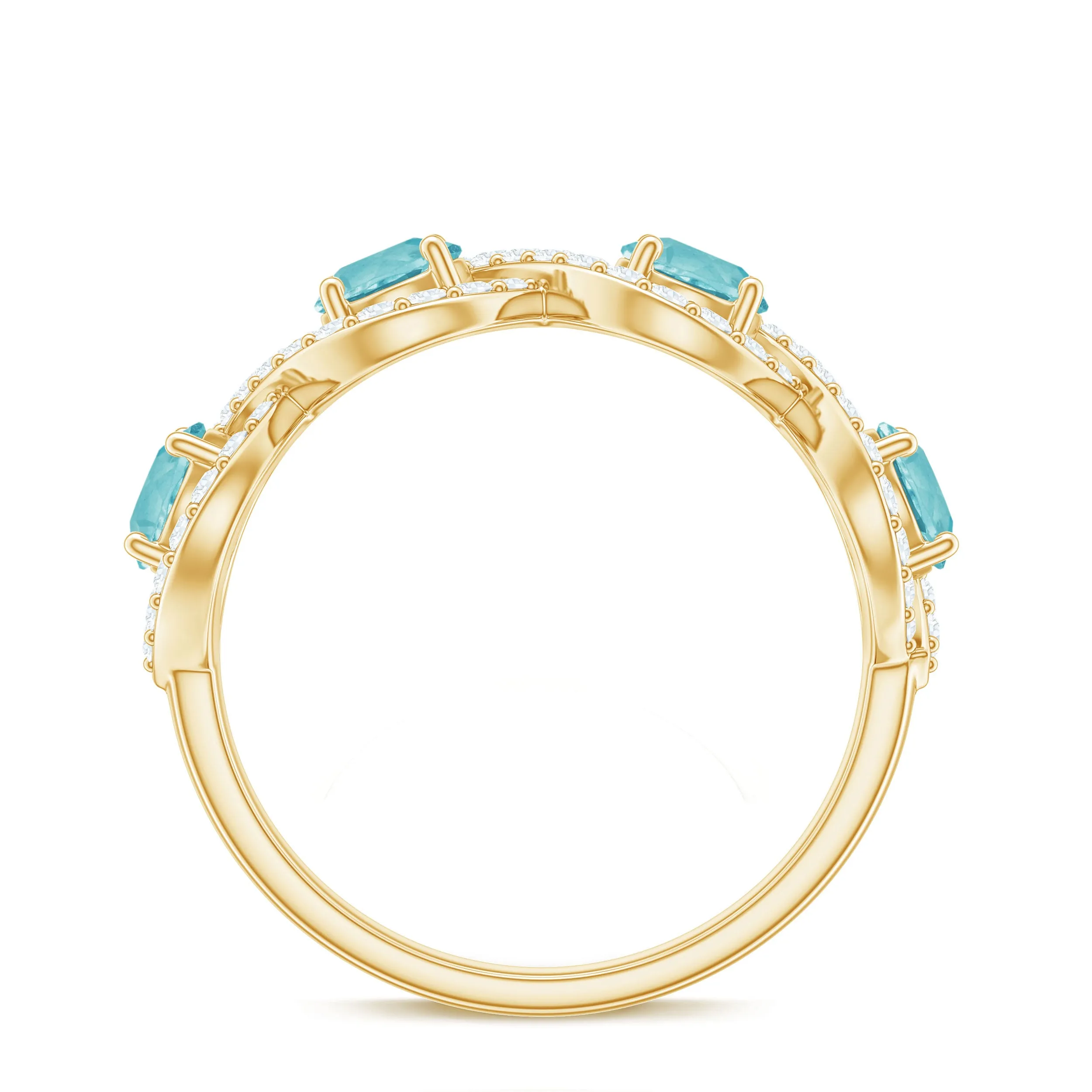 Sky Blue Topaz Half Eternity Ring with Diamond Stones