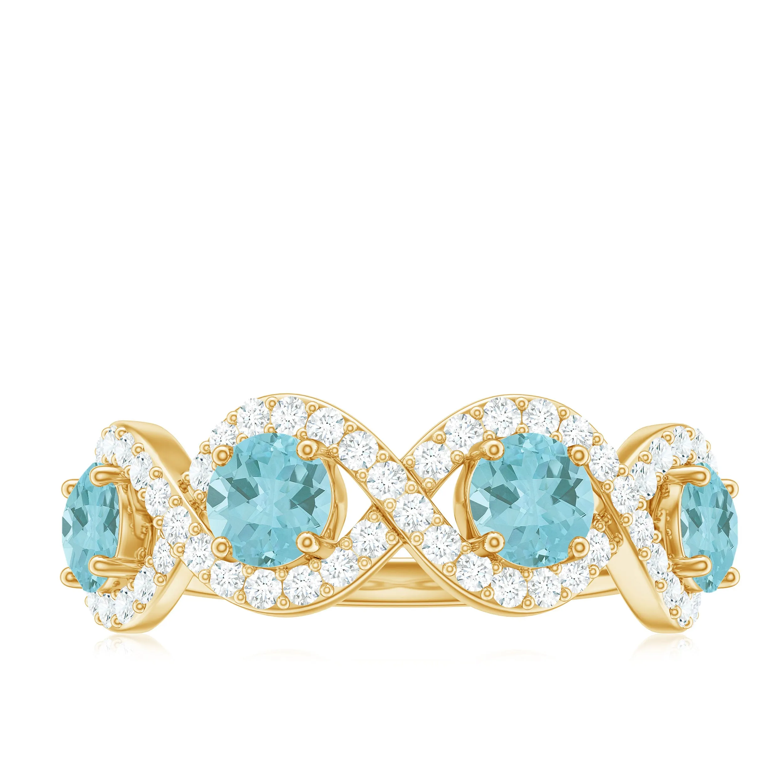 Sky Blue Topaz Half Eternity Ring with Diamond Stones