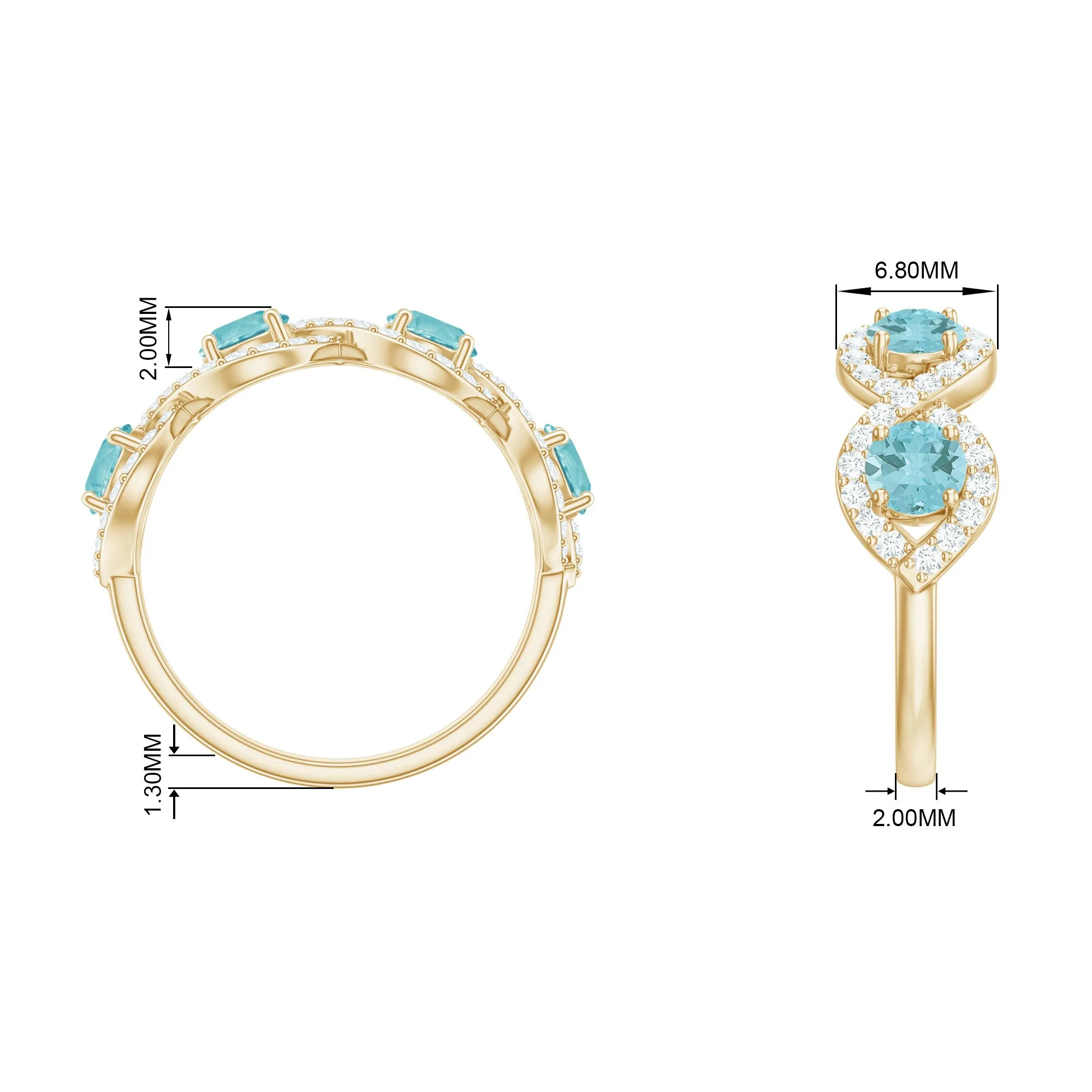 Sky Blue Topaz Half Eternity Ring with Diamond Stones