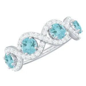 Sky Blue Topaz Half Eternity Ring with Diamond Stones
