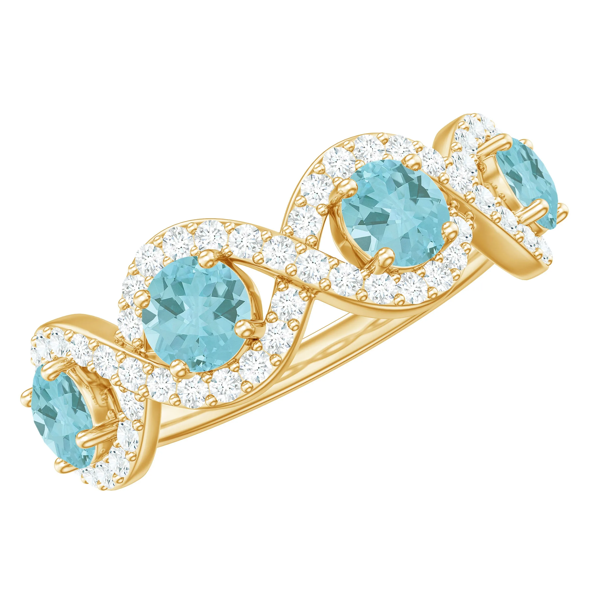Sky Blue Topaz Half Eternity Ring with Diamond Stones
