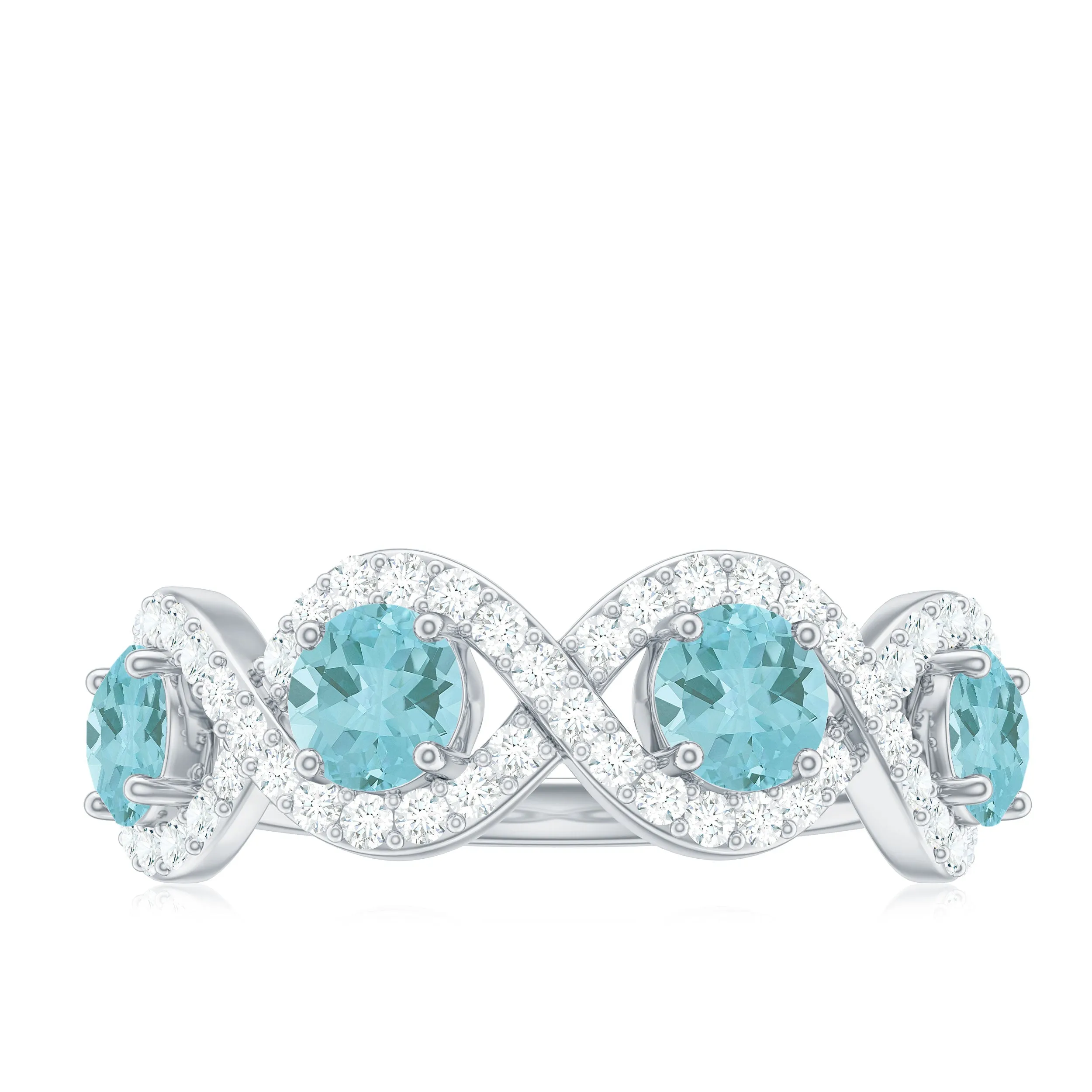 Sky Blue Topaz Half Eternity Ring with Diamond Stones