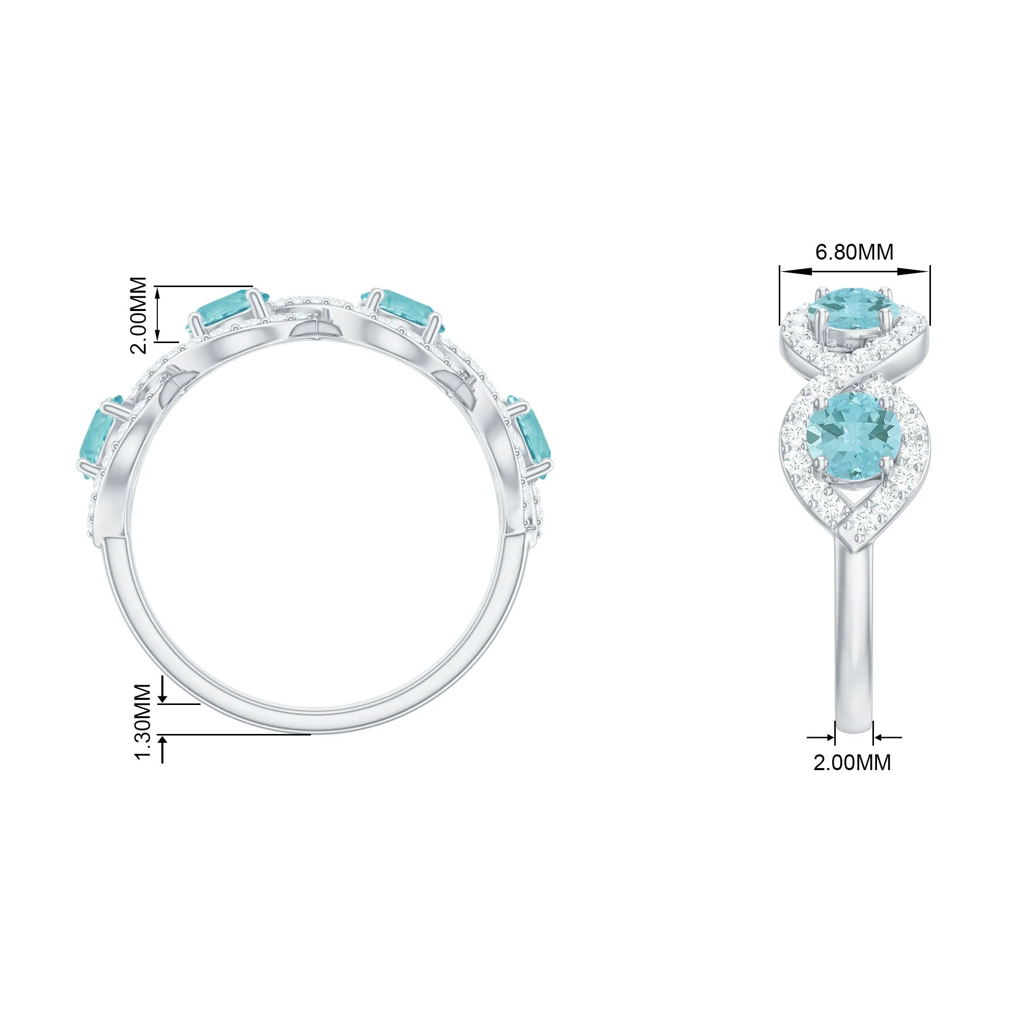 Sky Blue Topaz Half Eternity Ring with Diamond Stones