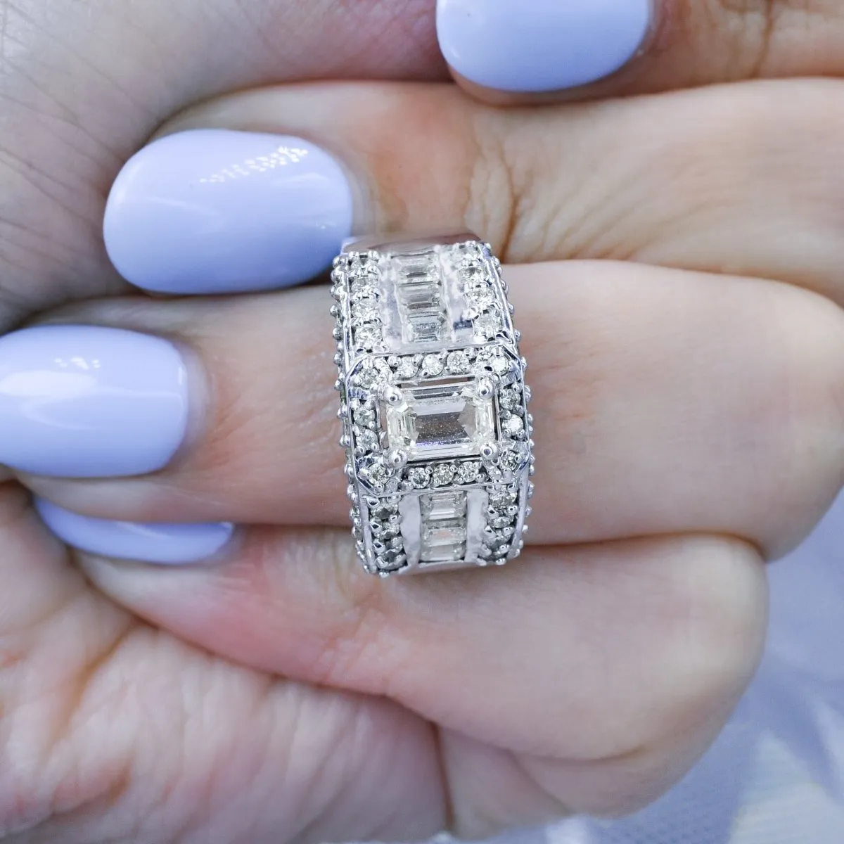 Special 2.50 CT Emerald and Round Cut Diamond Engagement Ring in 14KT White Gold