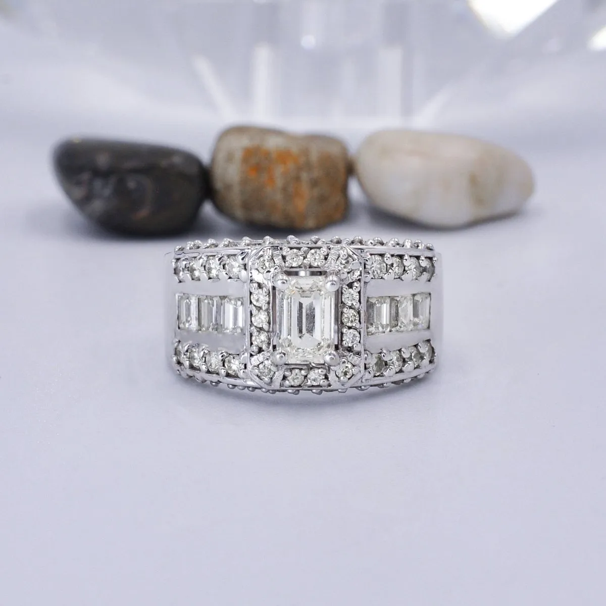 Special 2.50 CT Emerald and Round Cut Diamond Engagement Ring in 14KT White Gold