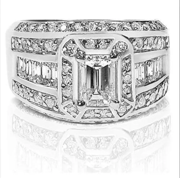 Special 2.50 CT Emerald and Round Cut Diamond Engagement Ring in 14KT White Gold