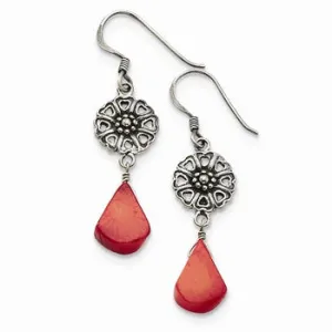 Sterling Silver Dyed Red Coral Antiqued Earrings