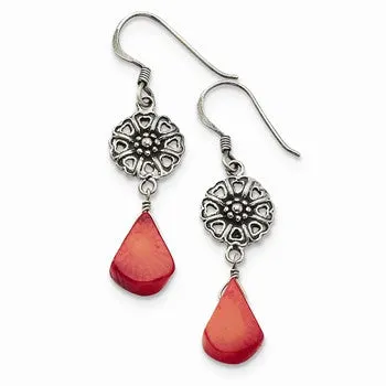 Sterling Silver Dyed Red Coral Antiqued Earrings