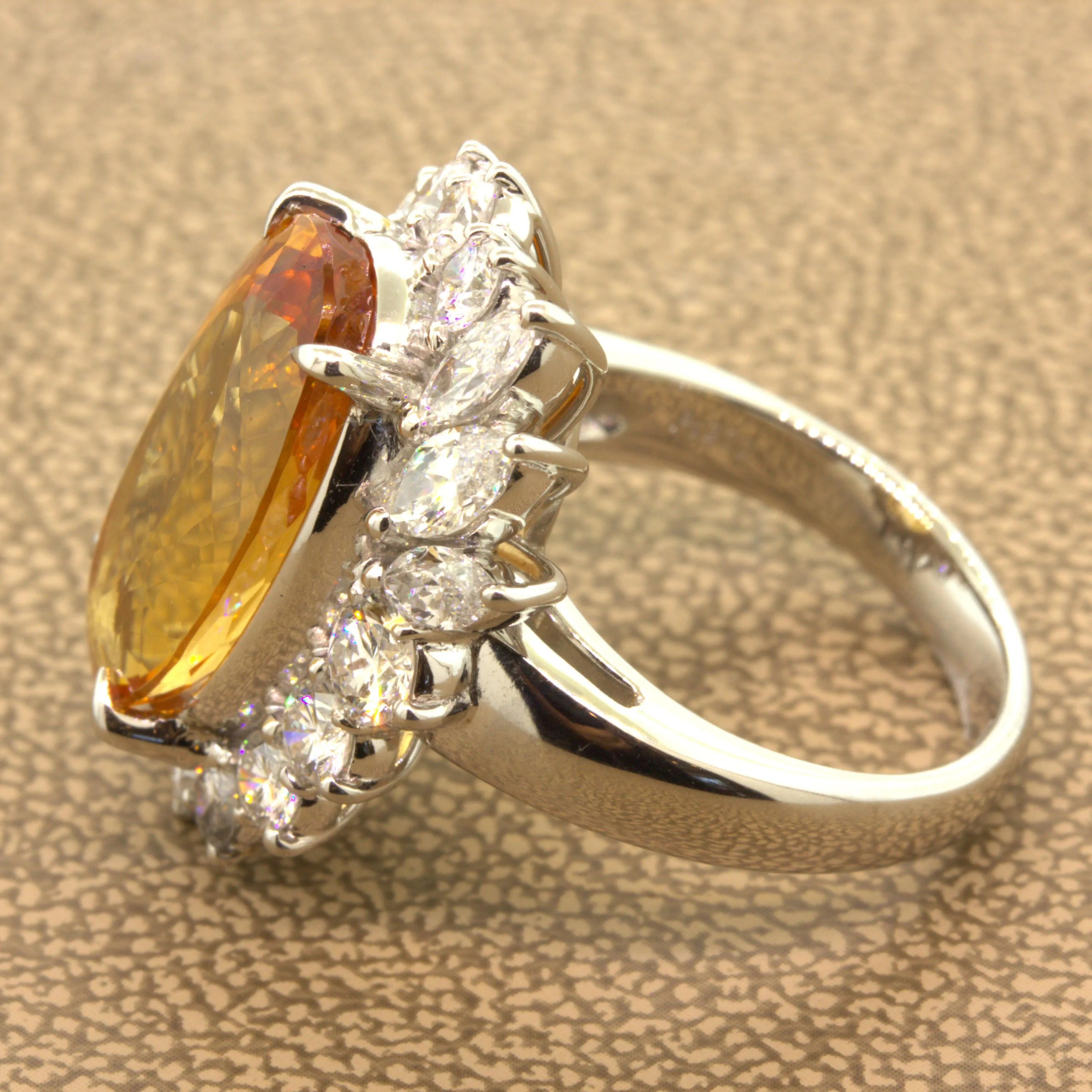 Superb 9.60 Carat Imperial Topaz Diamond Platinum Ring