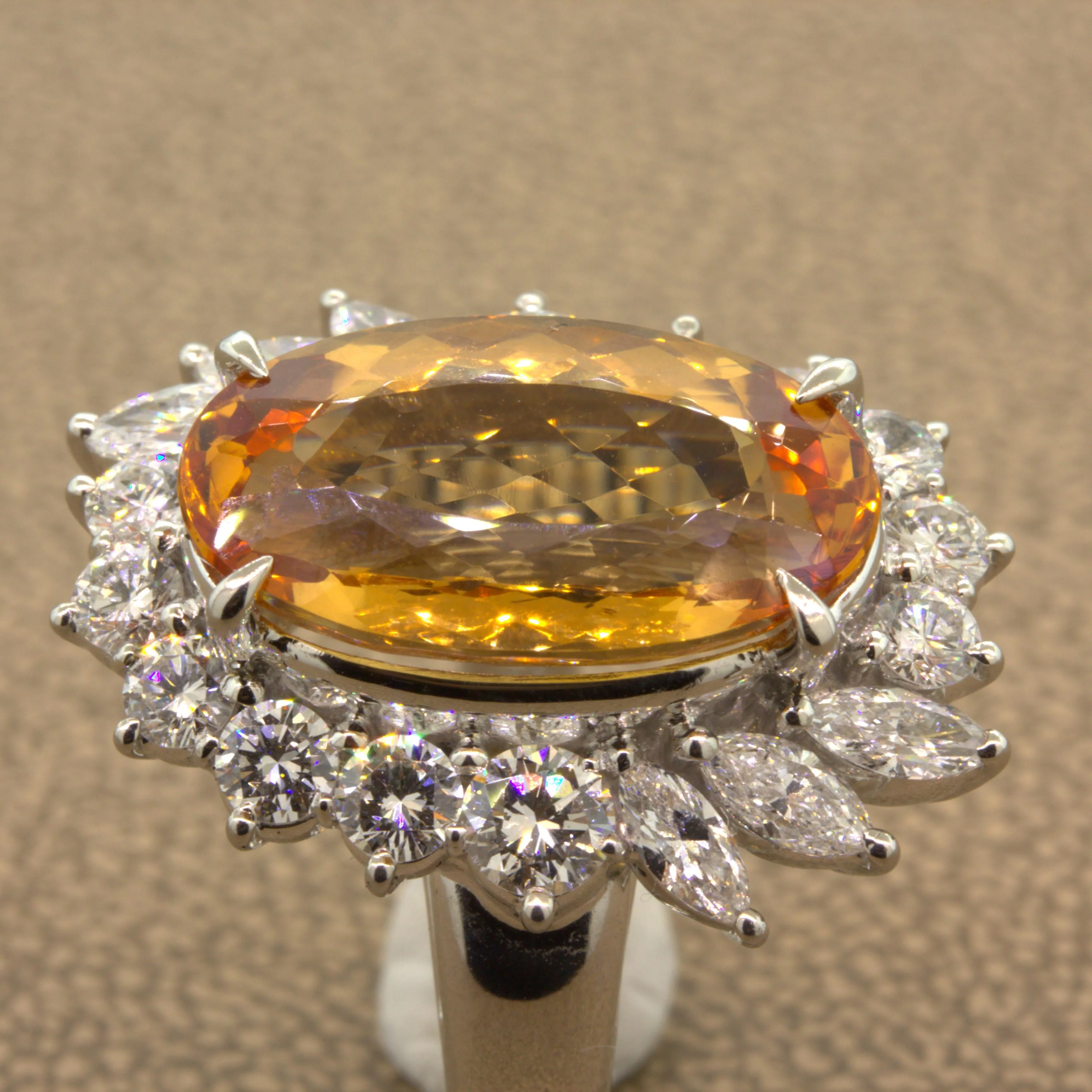 Superb 9.60 Carat Imperial Topaz Diamond Platinum Ring