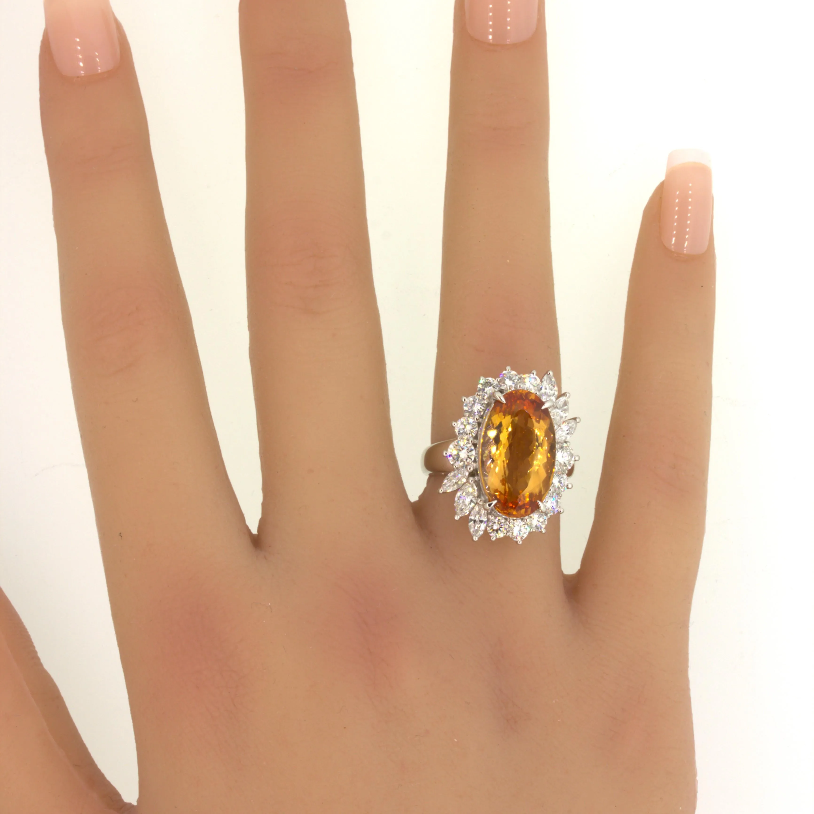 Superb 9.60 Carat Imperial Topaz Diamond Platinum Ring