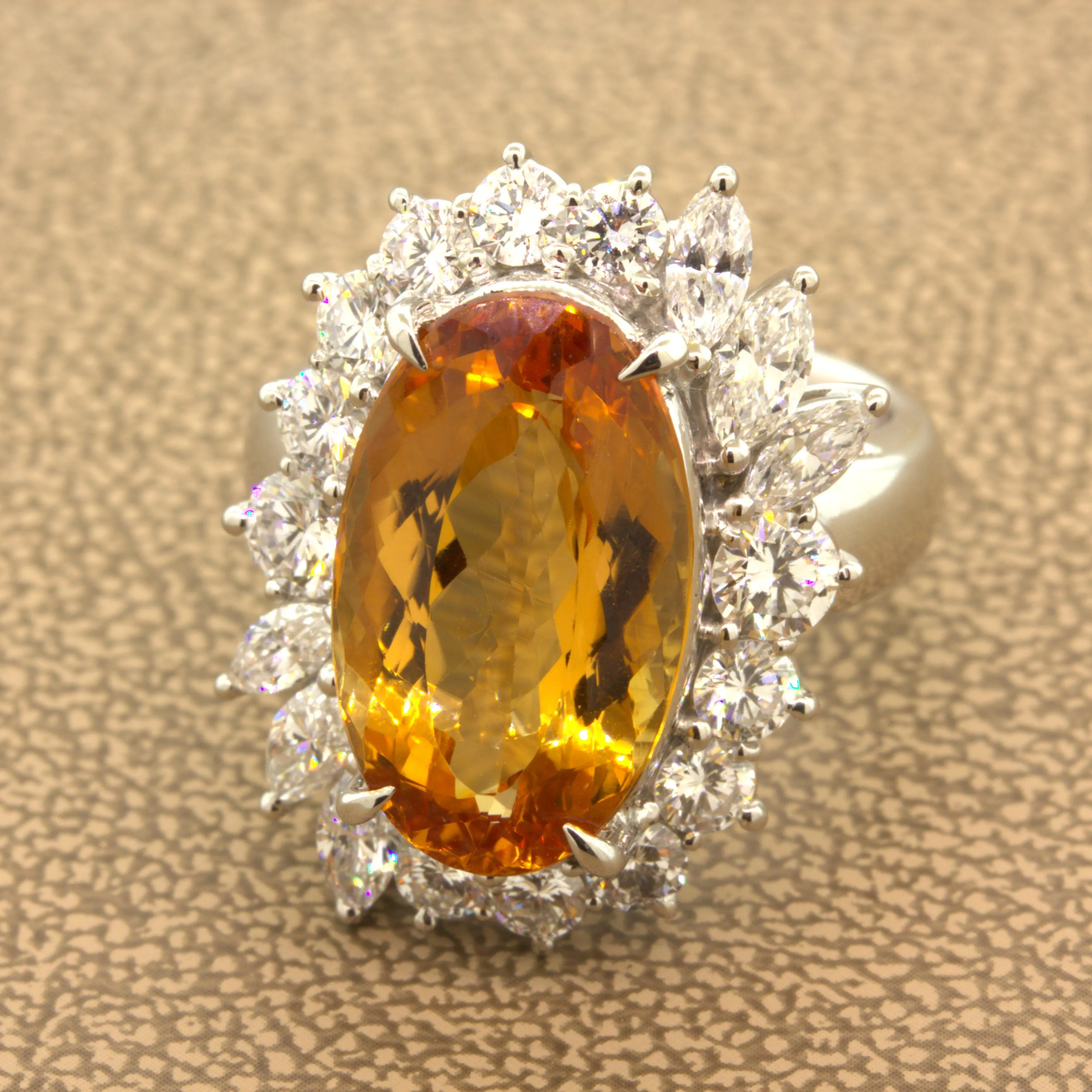 Superb 9.60 Carat Imperial Topaz Diamond Platinum Ring