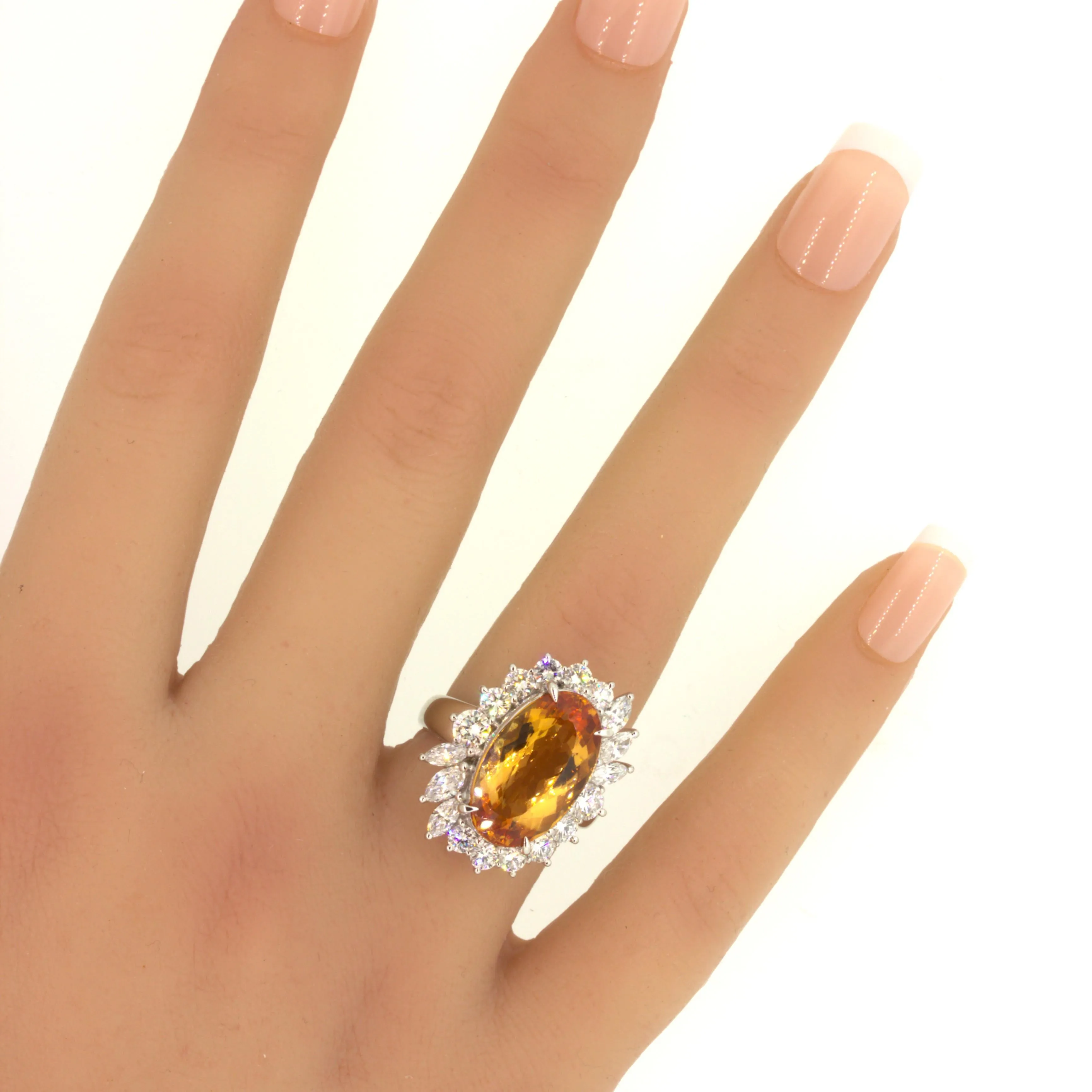 Superb 9.60 Carat Imperial Topaz Diamond Platinum Ring