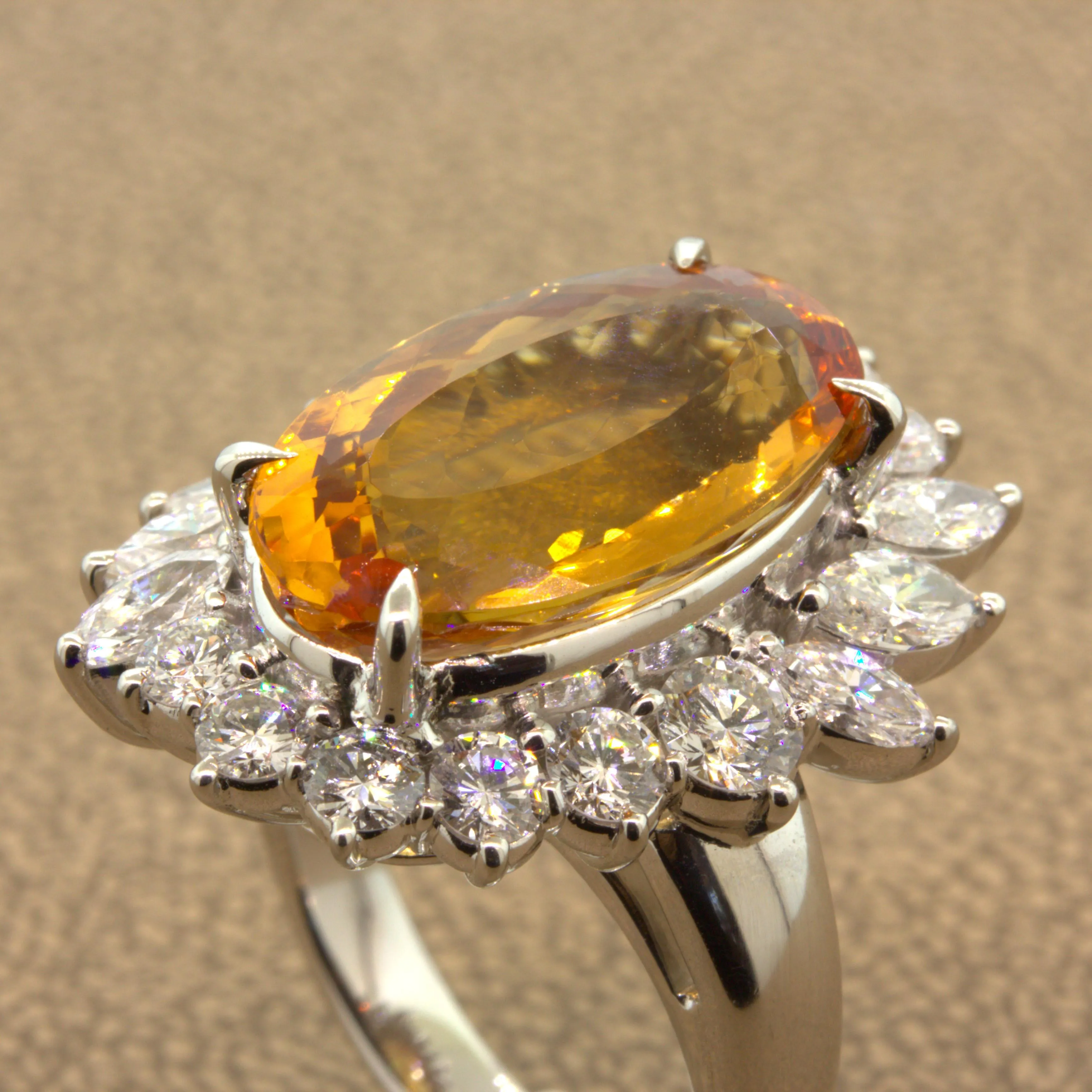 Superb 9.60 Carat Imperial Topaz Diamond Platinum Ring