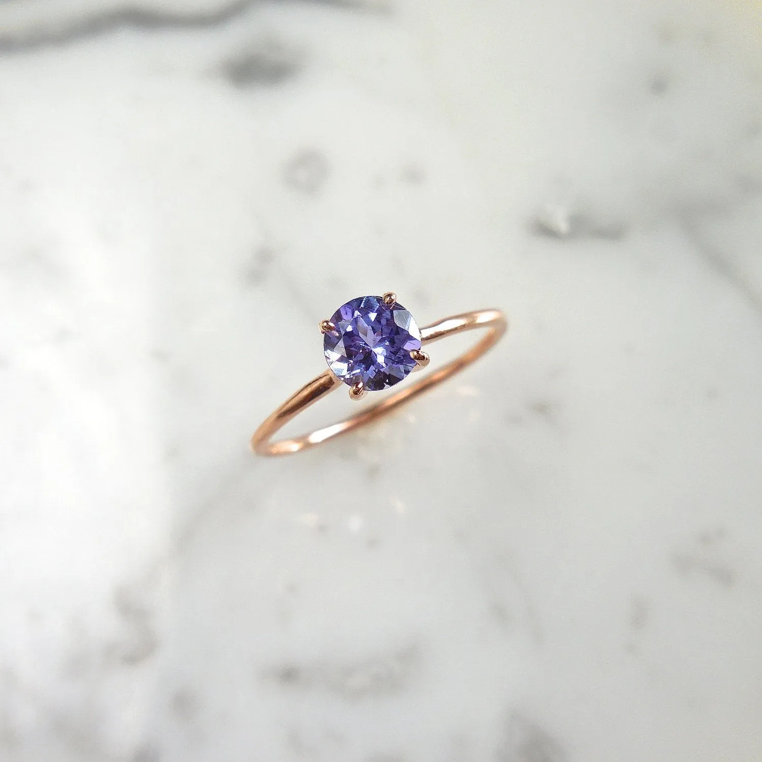 Tanzanite Solitaire Ring - Round Tanzanite Solitaire - December Birthstone Ring