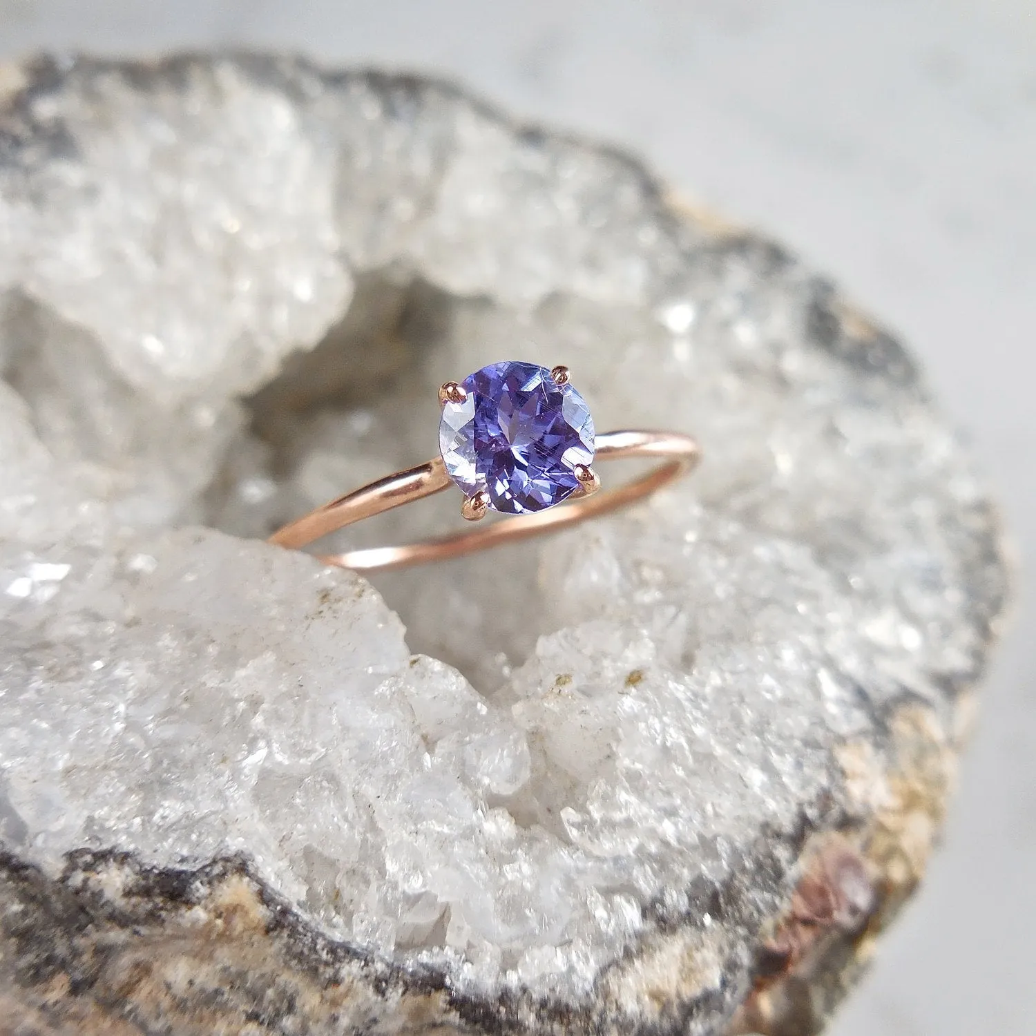 Tanzanite Solitaire Ring - Round Tanzanite Solitaire - December Birthstone Ring