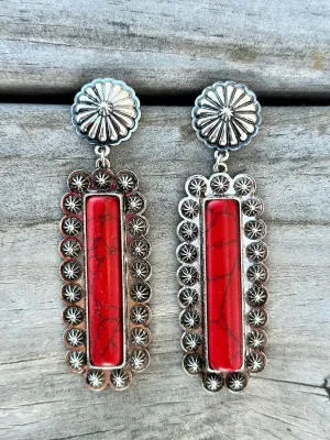 The Silver Concho Coral Bar Earrings