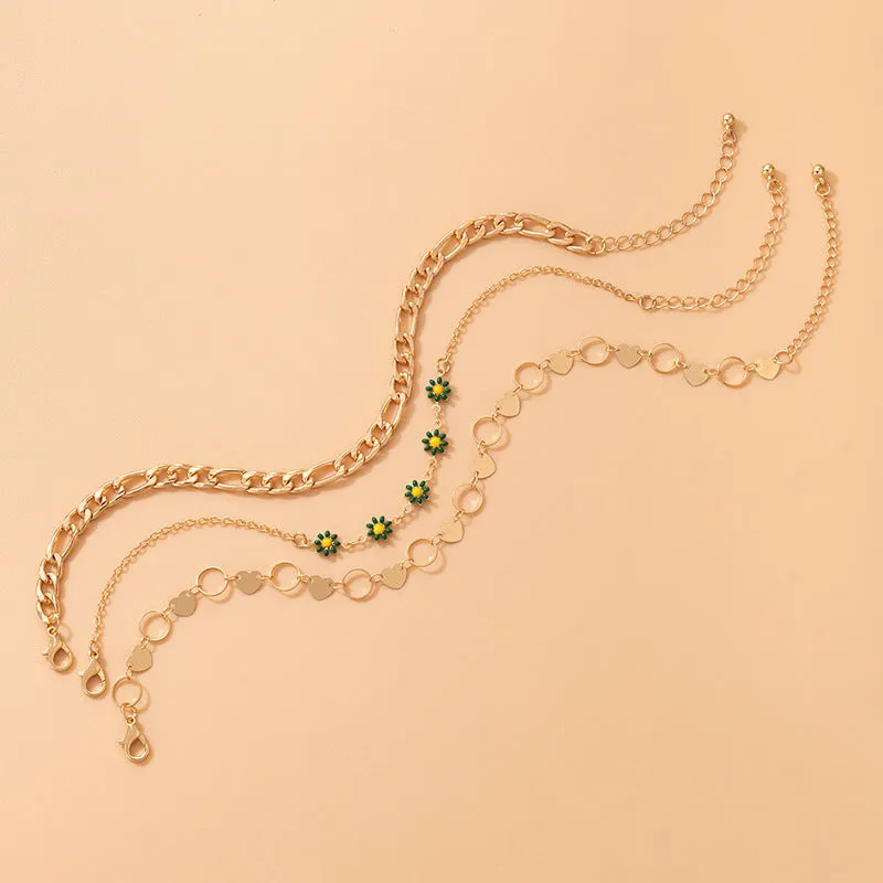Three-Layer Chain Flower Love Pastoral Style Jewelry Anklet