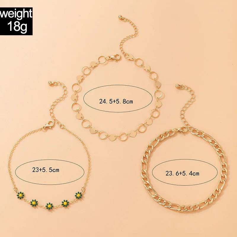 Three-Layer Chain Flower Love Pastoral Style Jewelry Anklet