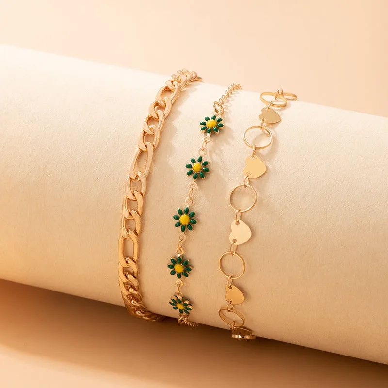 Three-Layer Chain Flower Love Pastoral Style Jewelry Anklet