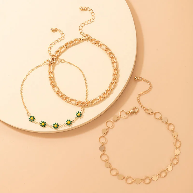 Three-Layer Chain Flower Love Pastoral Style Jewelry Anklet