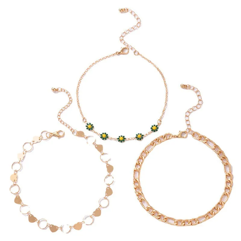 Three-Layer Chain Flower Love Pastoral Style Jewelry Anklet