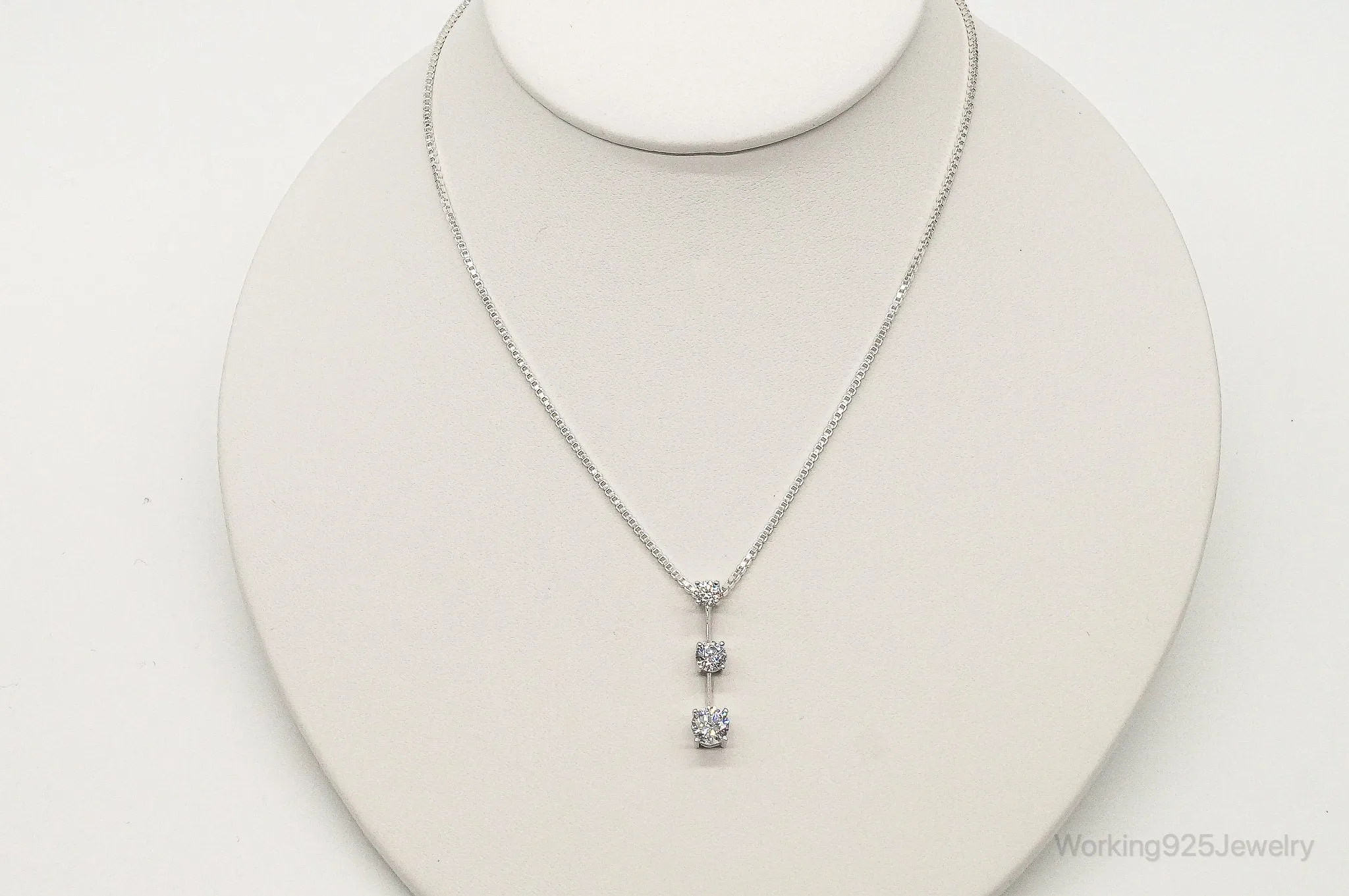 Three Stone Cubic Zirconia Sterling Silver Necklace